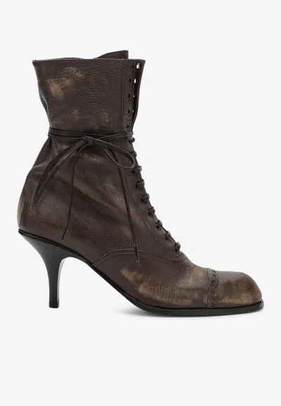 MIU MIU 75 LEATHER LACE-UP BOOTS