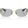 Miu Miu 75mm Oversize Rectangular Wrap Sunglasses In Gold