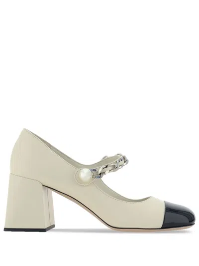 Miu Miu Chain Pearl Strap Pumps In Weiss