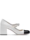 Miu Miu Chain Pearl Strap Pumps In White