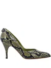 Miu Miu 85mm Pointed Snake-effect Court Shoes In Green