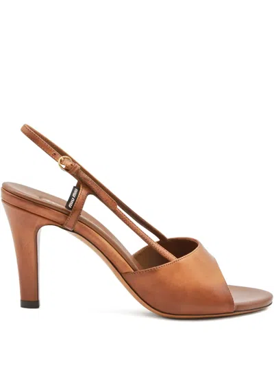Miu Miu 85mm Sling-back Leather Sandals In Brown