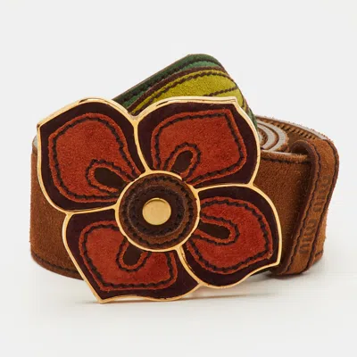 Pre-owned Miu Miu 90 Cm Buckle Belt Brown Suede