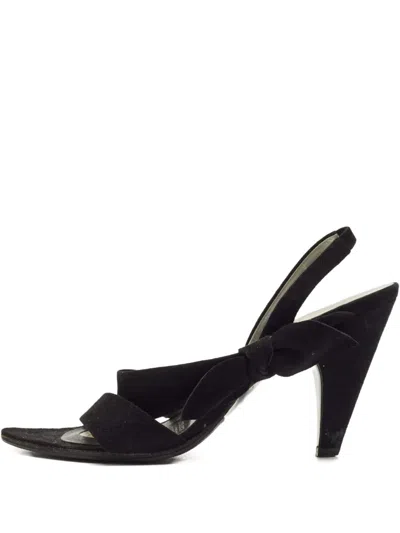 Pre-owned Miu Miu 95mm Bow-detail Sandals In Black