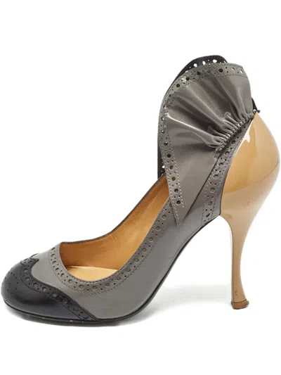 Pre-owned Miu Miu 95mm Leather Heeled Pumps In Gray