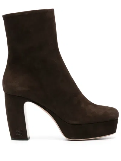 Miu Miu 95mm Suede Ankle Boots In Brown