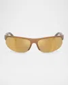 Miu Miu A02s Semi-rimless Oval Plastic Sunglasses In Brown Mirror