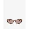 Miu Miu Womens Brown Mu A03s Irregular-frame Tortoise Acetate Sunglasses
