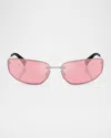 Miu Miu A50s Rimless Oval Metal Sunglasses In Pink
