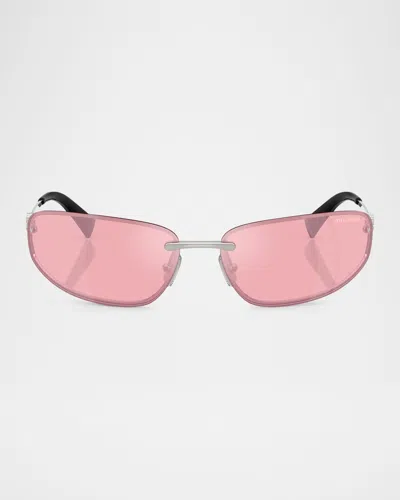 Miu Miu A50s Rimless Oval Metal Sunglasses In Pink Mirror