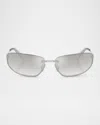 Miu Miu A50s Rimless Oval Metal Sunglasses In Silver