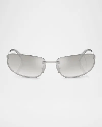 Miu Miu A50s Rimless Oval Metal Sunglasses In Silver