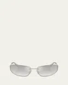 Miu Miu A50s Rimless Oval Metal Sunglasses In Silver