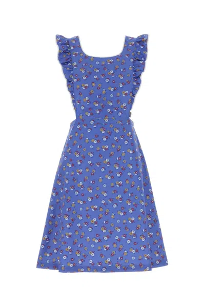Miu Miu Printed Poplin Mini Dress In Blue