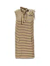 Miu Miu Striped Sleeveless Dress With Bow And Pockets In Multi