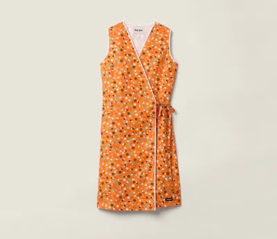 Miu Miu Wrap Dress Knee Length Floral V Neckline Sleeveless In Orange