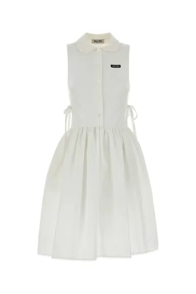 Miu Miu Cotton-linen Shirt Dress Dress In White