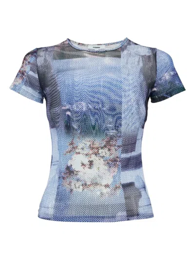 Pre-owned Miu Miu Abstract-pattern Print Top In Blue