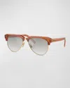 Miu Miu Acetate & Metal Aviator Sunglasses In Caramel
