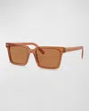 Miu Miu Acetate & Plastic Rectangle Sunglasses In Caramel Trasparent