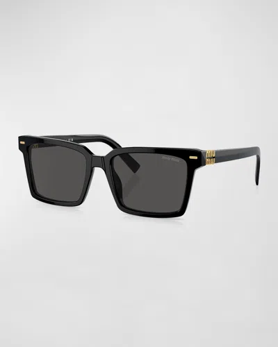 Miu Miu Womens Black Mu 13zs Rectangle-frame Acetate Sunglasses