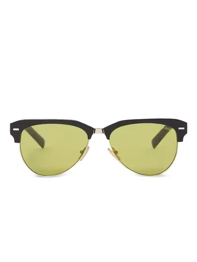 Miu Miu Acetate Gold-detail Sunglasses In Black