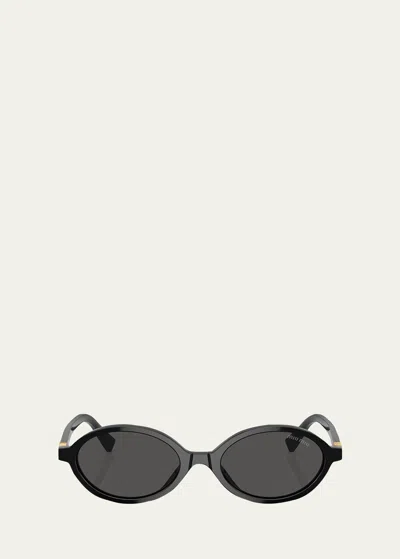 Miu Miu Logo Round Sunglasses In Black