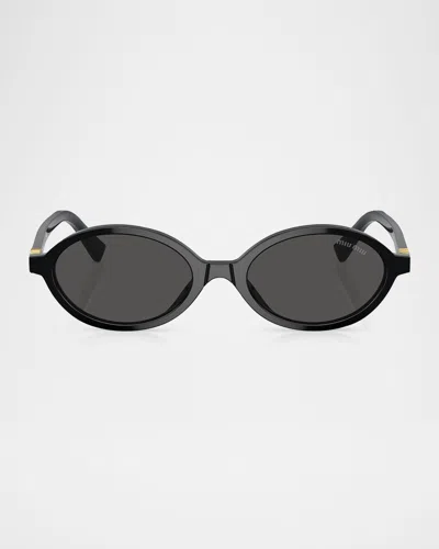 Miu Miu Logo Round Sunglasses In Black