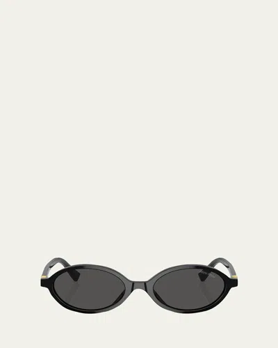 Miu Miu Acetate Oval Sunglasses In Light Blue
