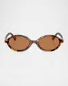 Miu Miu Tortoiseshell-effect Oval-frame Sunglasses In Lite Havana