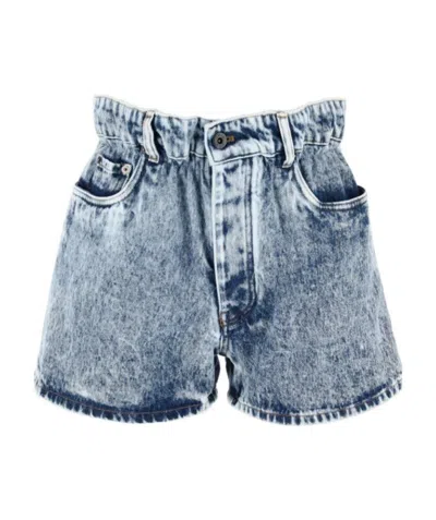 Miu Miu Acid Wash Denim Shorts In Blue