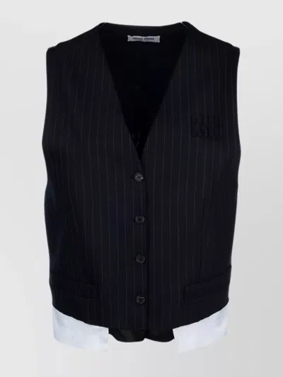 Miu Miu Adjustable Back Strap Embroidered Pinstripe Jackets