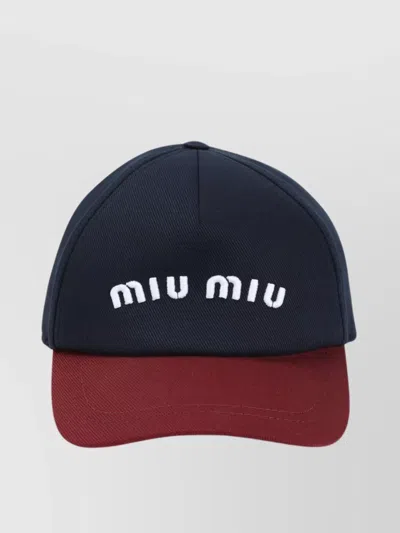 Miu Miu Two-tone Cotton Baseball Cap In Blue