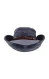 Miu Miu Adjustable Cotton And Leather Hat In Blue