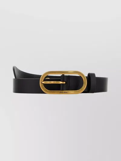 Miu Miu Adjustable Leather Belt Gold-tone Buckle In Black