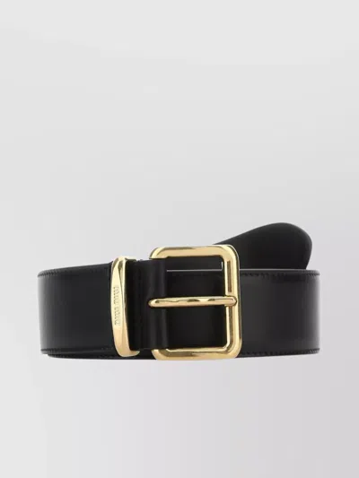 Miu Miu Adjustable Leather Belt With Gold-tone Hardware In Black