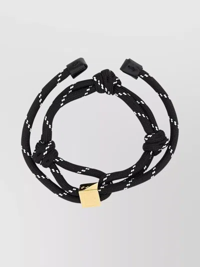 Miu Miu Adjustable Rope Knot Bracelet With Gold Accent In Black