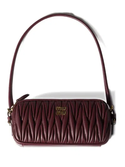 Miu Miu Adjustable-strap Leather Clutch Bag In Burgundy