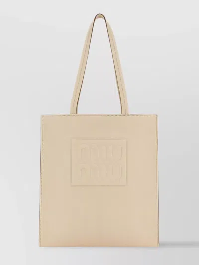 Miu Miu Adjustable Strap Leather Shopping Bag In Brown