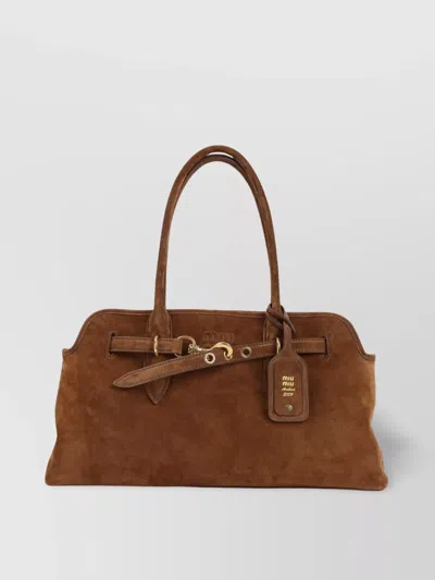 Miu Miu Adventure Lamb Leather Shoulder Bag In Brown