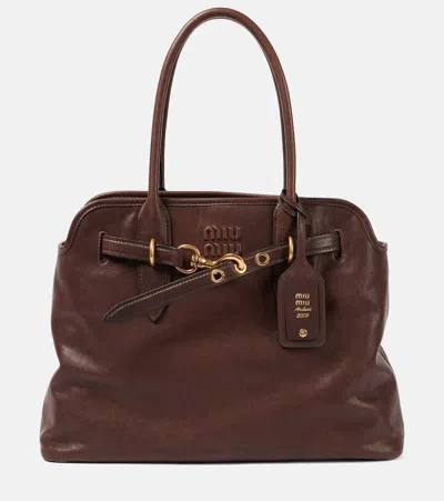 Miu Miu Adventure Large Leather Shoulder Bag In Brown