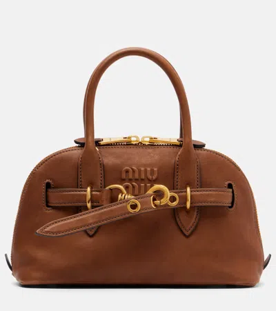 Miu Miu Adventure Leather Tote Bag In Brown