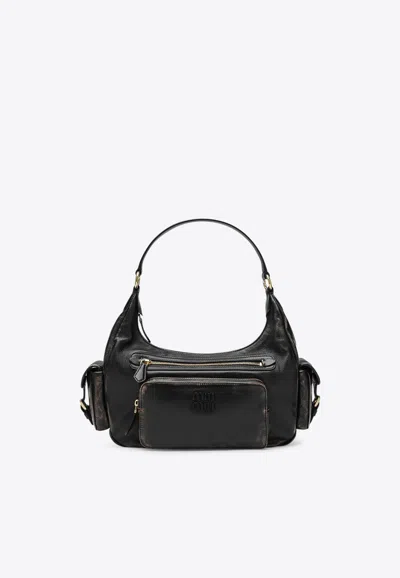 Miu Miu Aged Nappa Leather Shoulder Bag In Brown