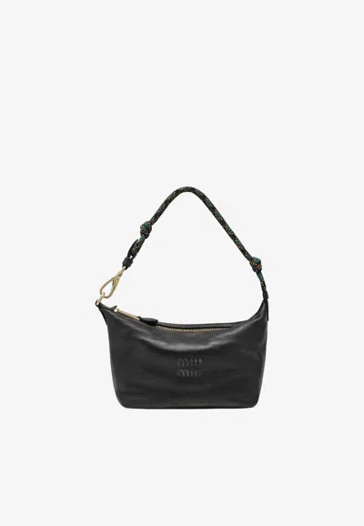Miu Miu Aged-effect Nappa Leather Shoulder Bag In Brown