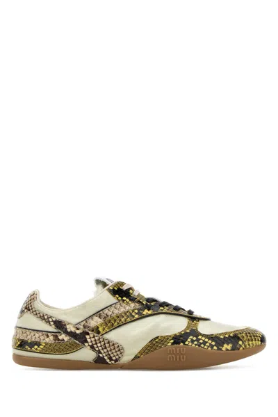 Miu Miu Leather Low-top Sneakers In Brown