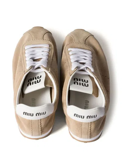 Miu Miu Plume Suede Sneakers In Neutrals