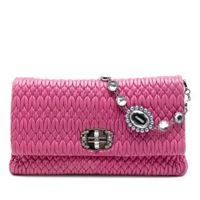 Pre-owned Miu Miu Alligator Matelasse Nappa Crystal Chain Satchel In Pink