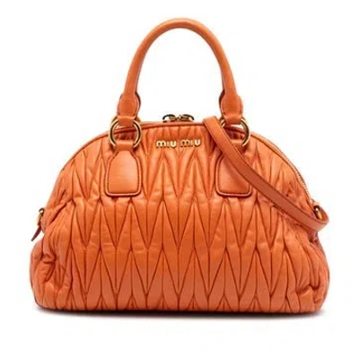 Pre-owned Miu Miu Alligator Matelasse Nappa Dome Satchel In Orange