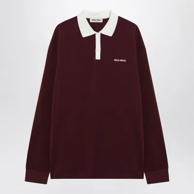 Miu Miu Amaranth Cotton Polo Shirt In Burgundy