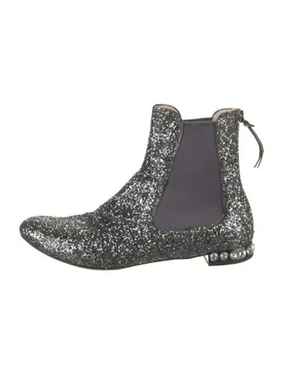 Pre-owned Miu Miu Animal Print Crystal Embellishments Chelsea Boots In Metallic/silver